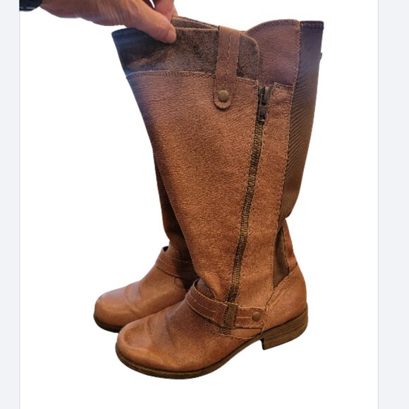 Earth Origins by Earth Portia Wide Shaft Light Brown Distress Leather High Boots - Picture 1 of 13